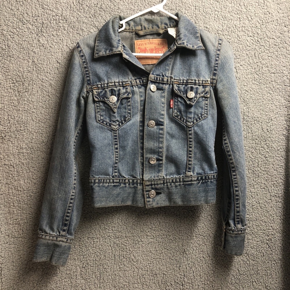 Levi Type‎ 1 Iconic Jacket Women's Large Tab Crop Fitted Denim Jean Western XS